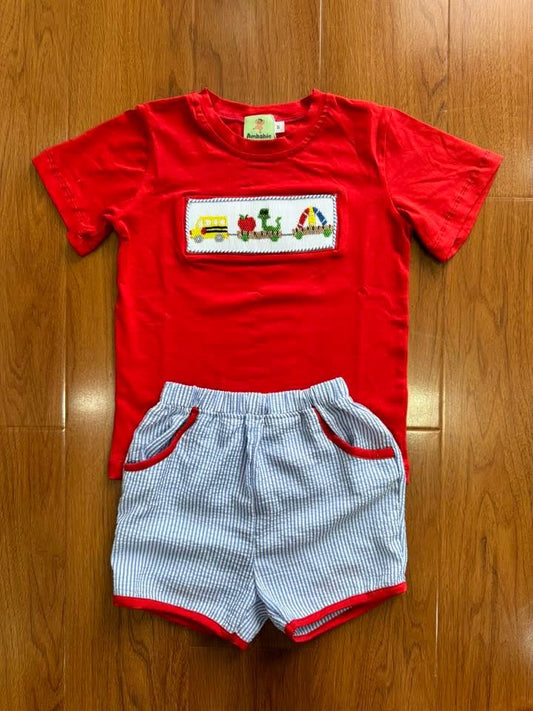 Smocked back to school boys short set