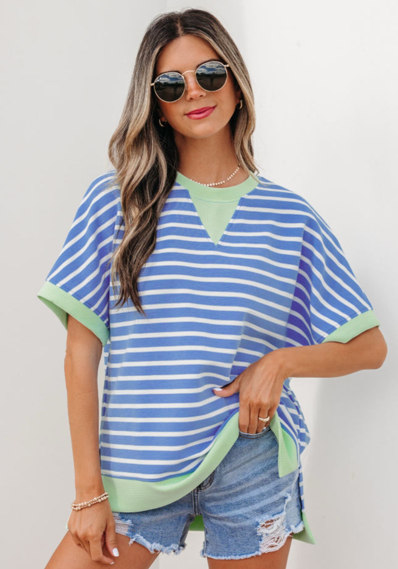 Blue striped top - XL