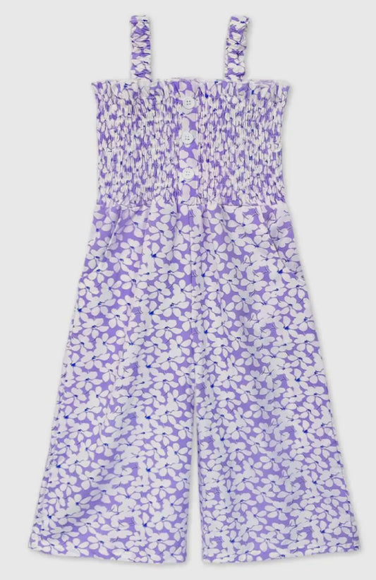 Girls smocked purple romper with pockets
