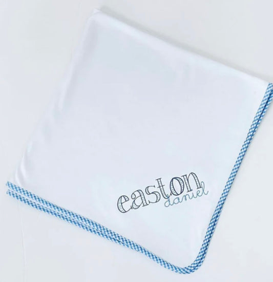 Blue gingham trim blanket