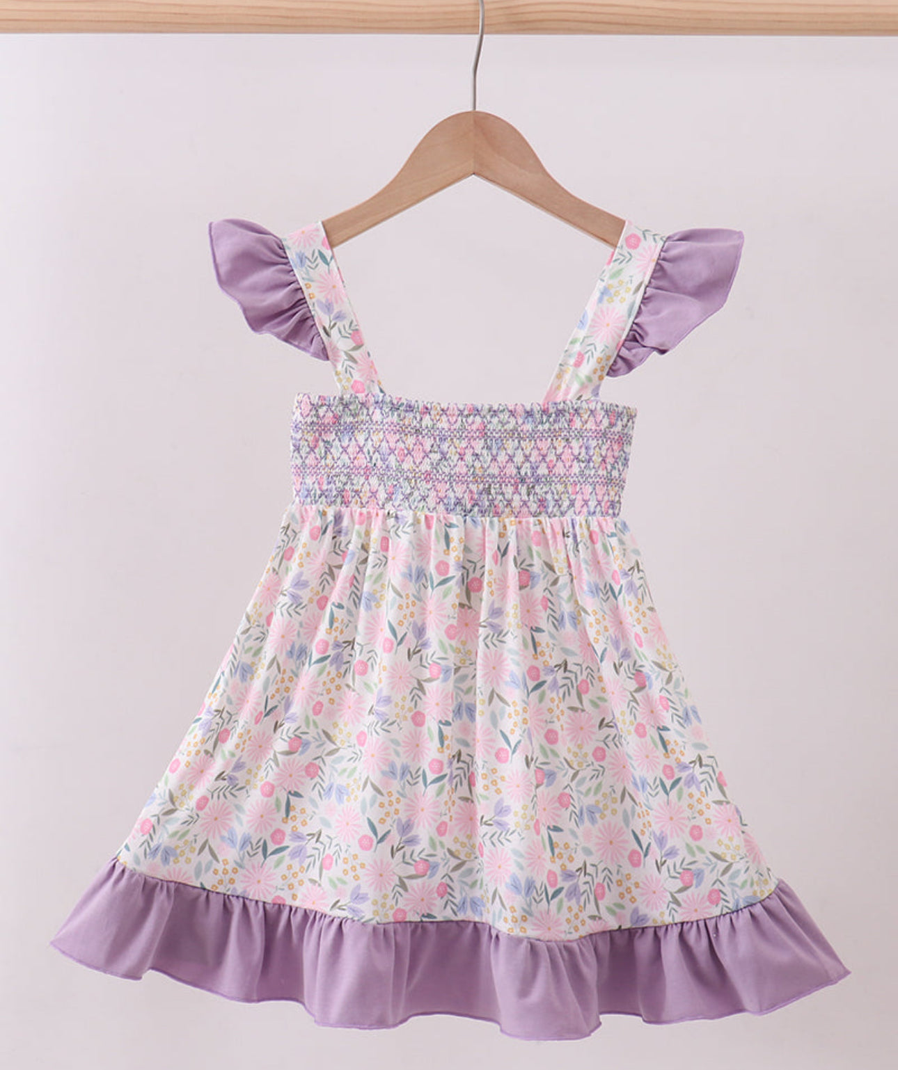 Purple smocked floral dress
