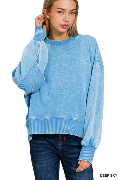 Acid wash oversized pullover - deep sky