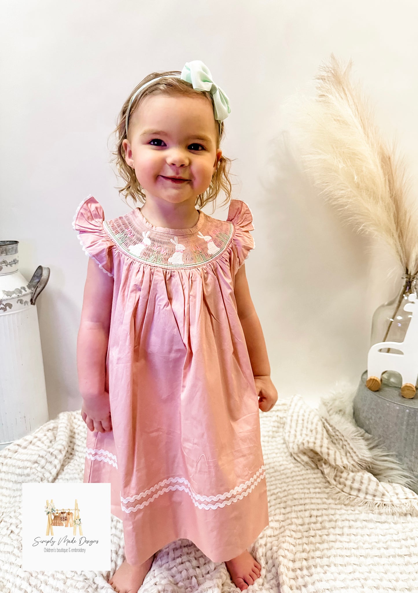 Pink smocked Easter dress