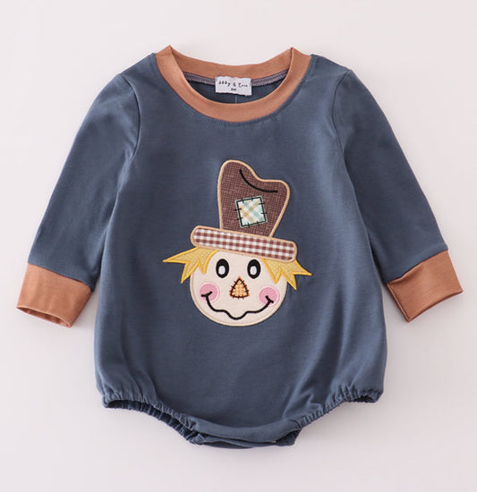 Navy scarecrow appliqué romper