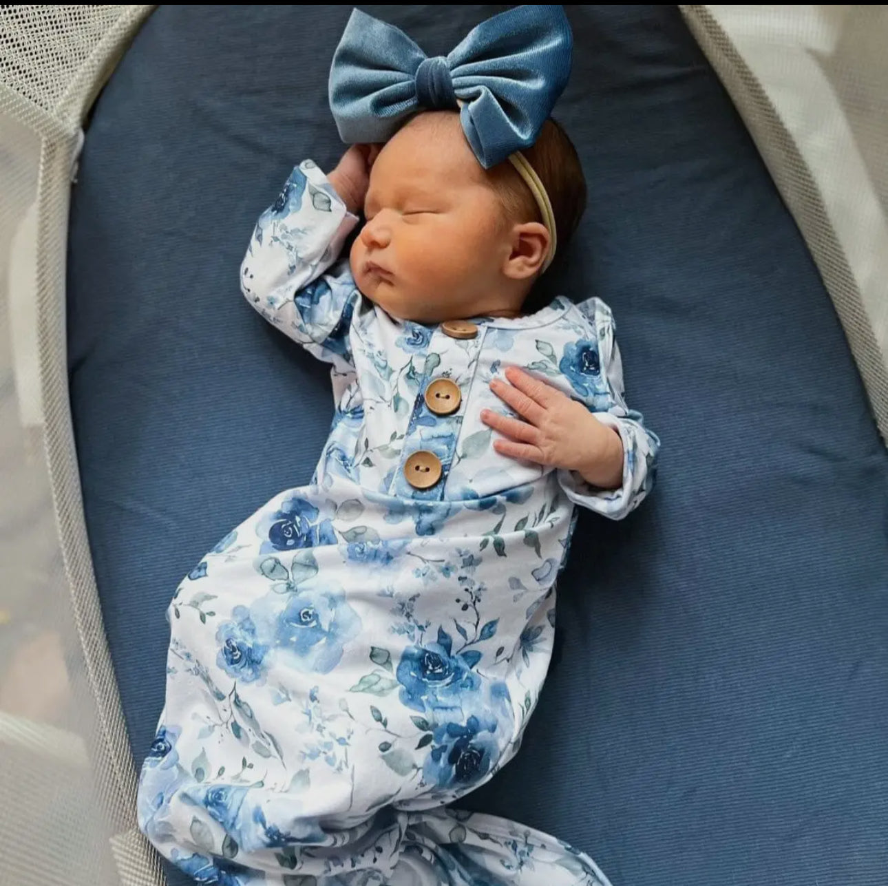 Blue floral bamboo gown with hat