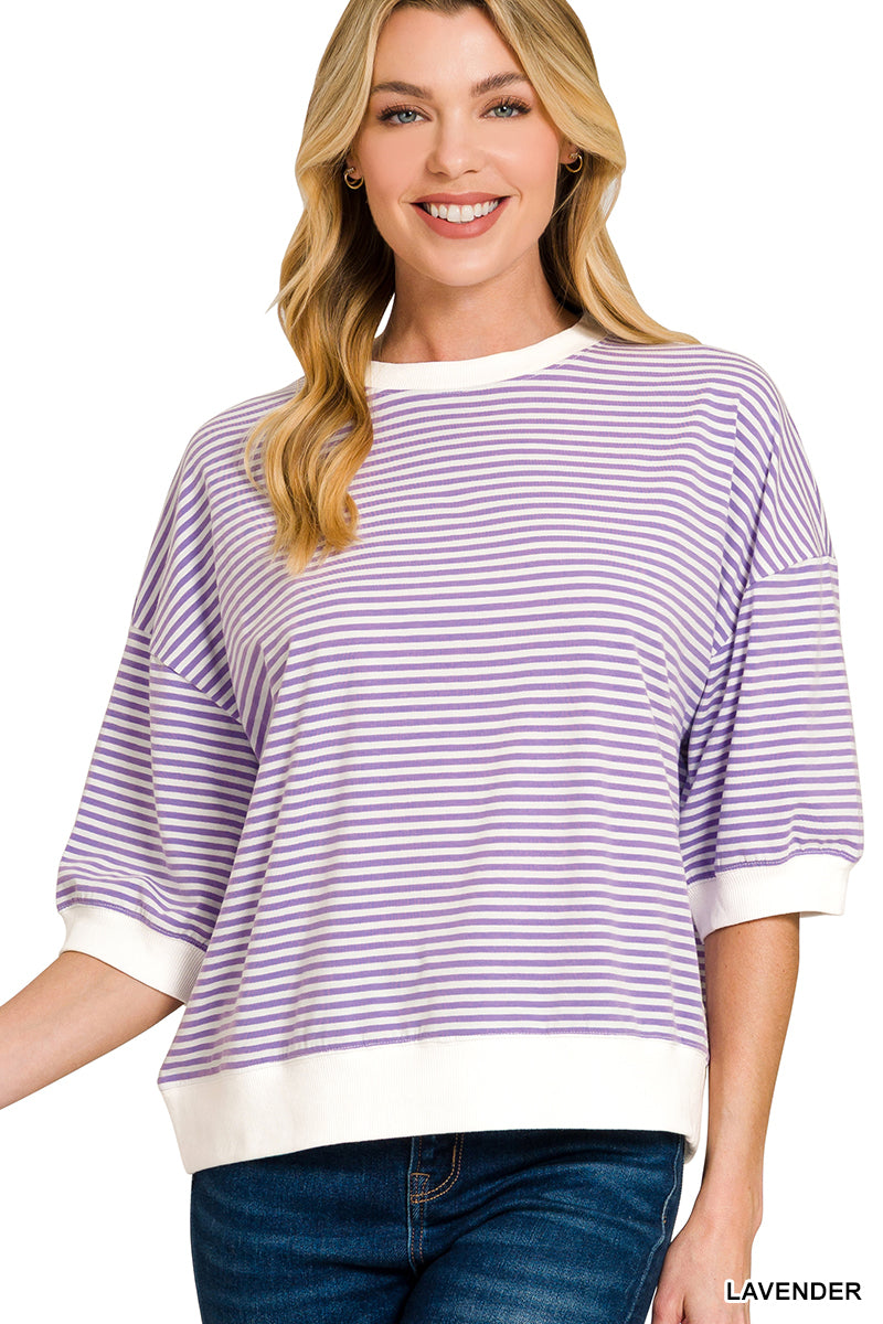 Lavender Striped 3/4 sleeve top