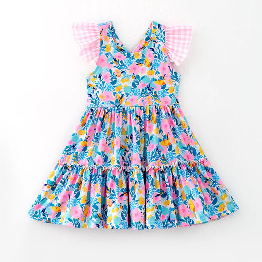 Floral flutter sleeve dress with bow back