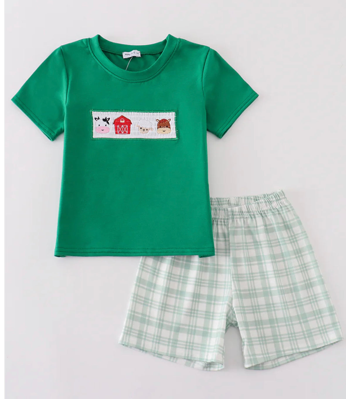 Green farm smocked short set