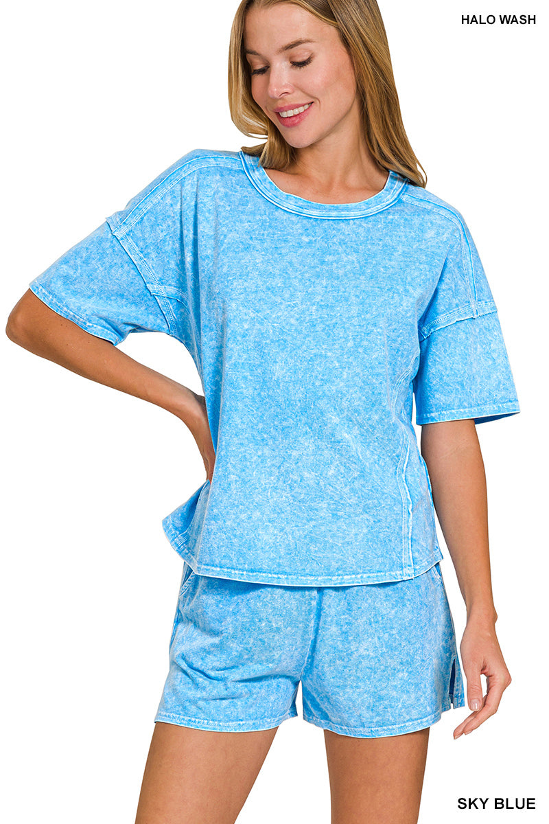 Acid wash 2pc short set- blue