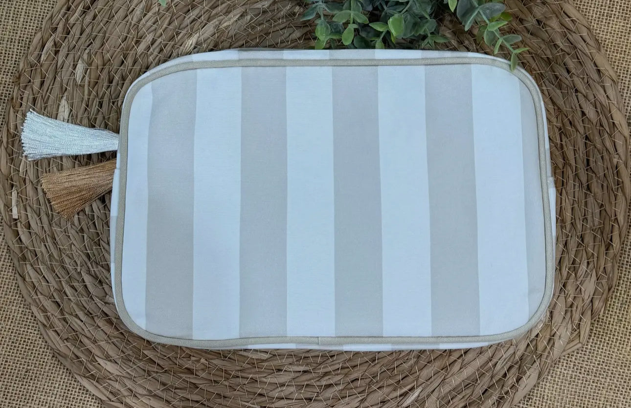 Stripe cosmetic bag with tassel- includes monogram