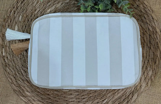 Stripe cosmetic bag with tassel- includes monogram