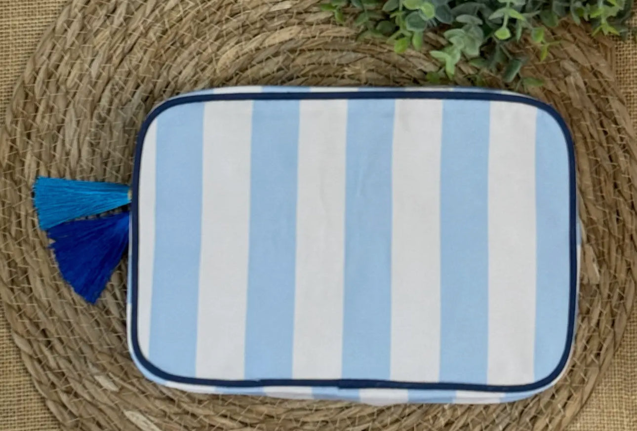 Stripe cosmetic bag with tassel- includes monogram