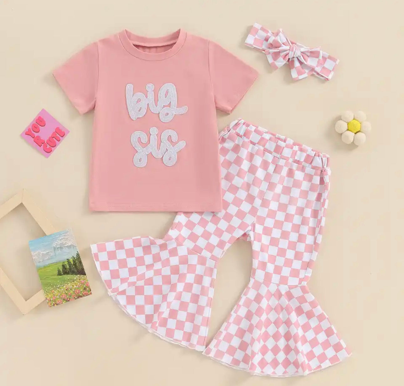 Big Sis Pink Checkered Pant Set