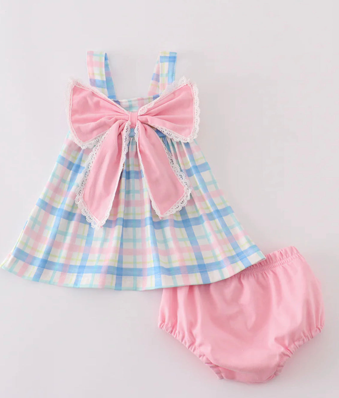 Bow plaid bloomer set