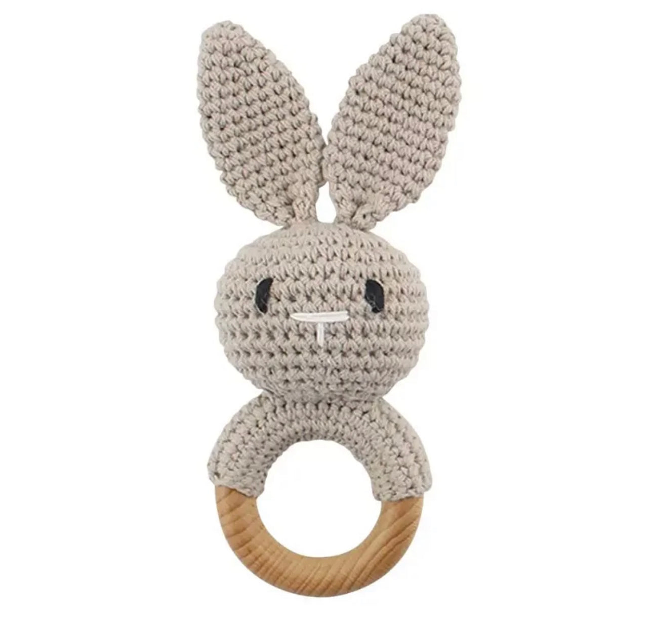 Wood crochet baby teether rattle