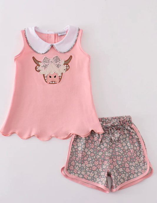Highland cow girls short set