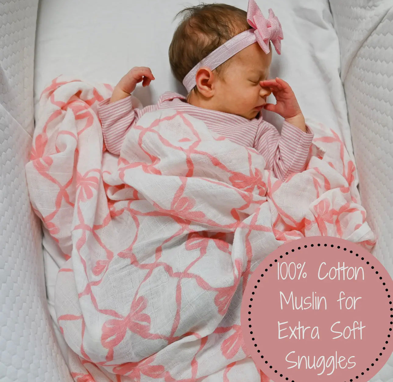 Pink bows swaddle blanket