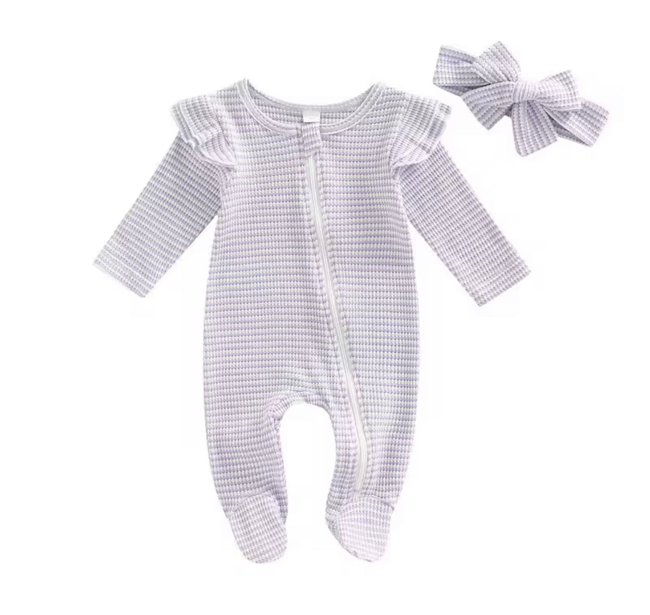 Ruffle baby sleeper NB- embroider for $6