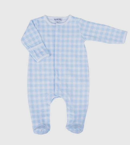 Blue gingham footie