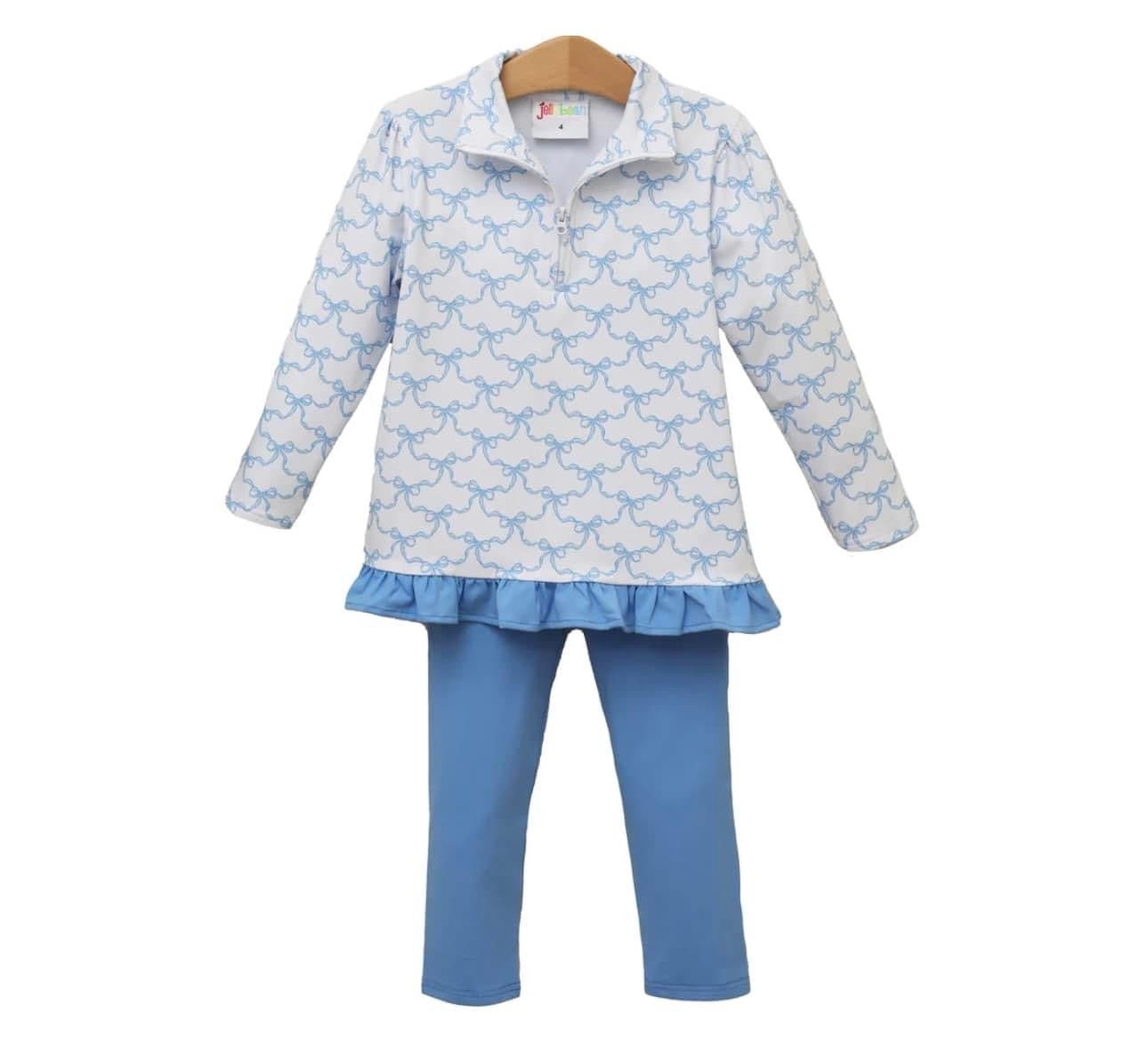 Blue Trellis Bow 1/4 zip pullover set