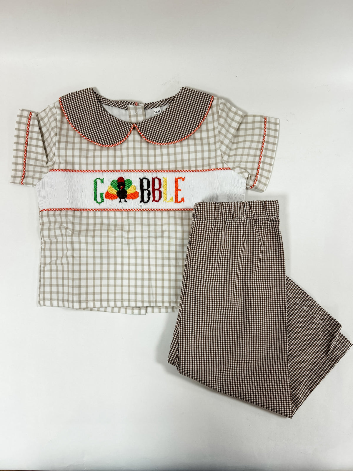 Smocked gingham GOBBLE set - 18M