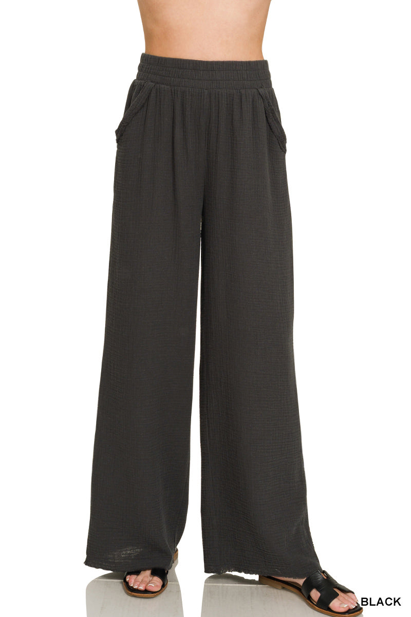 Gauze Wide-Leg Pants black