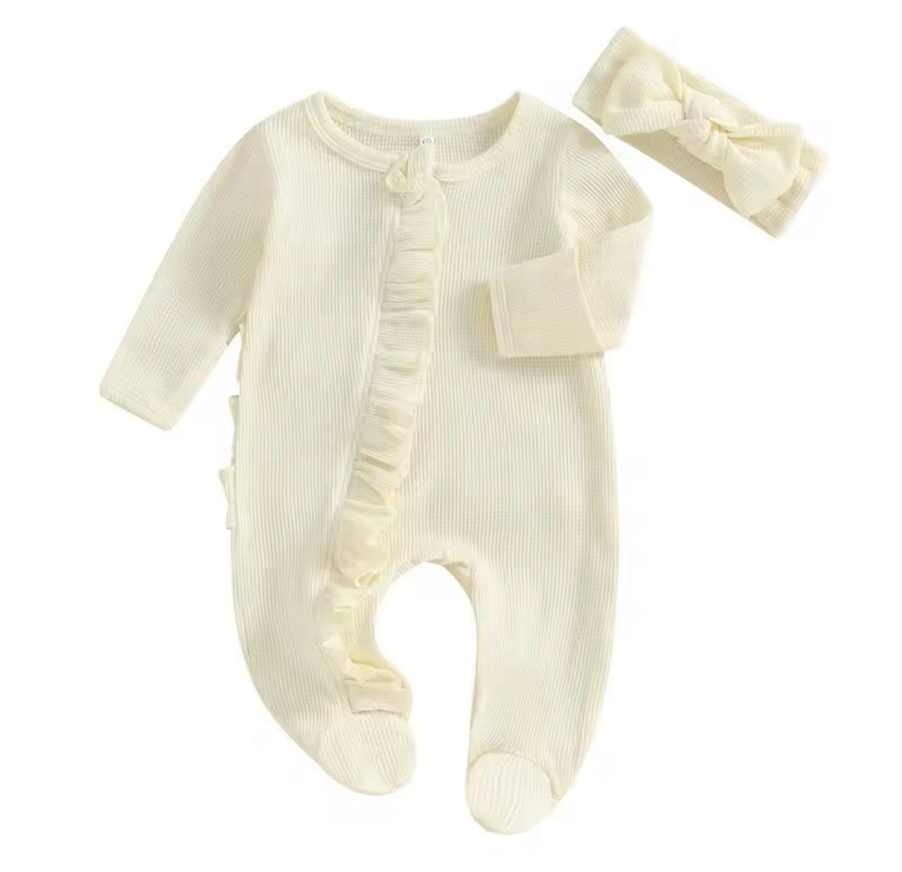 Ruffle baby sleeper NB- embroider for $6