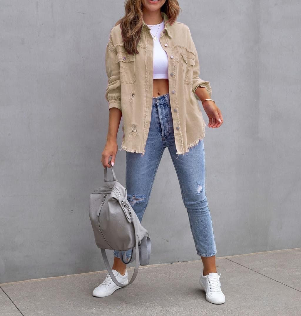 Distressed shacket