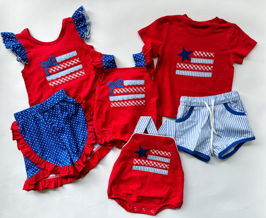 Red appliqué flag boys set