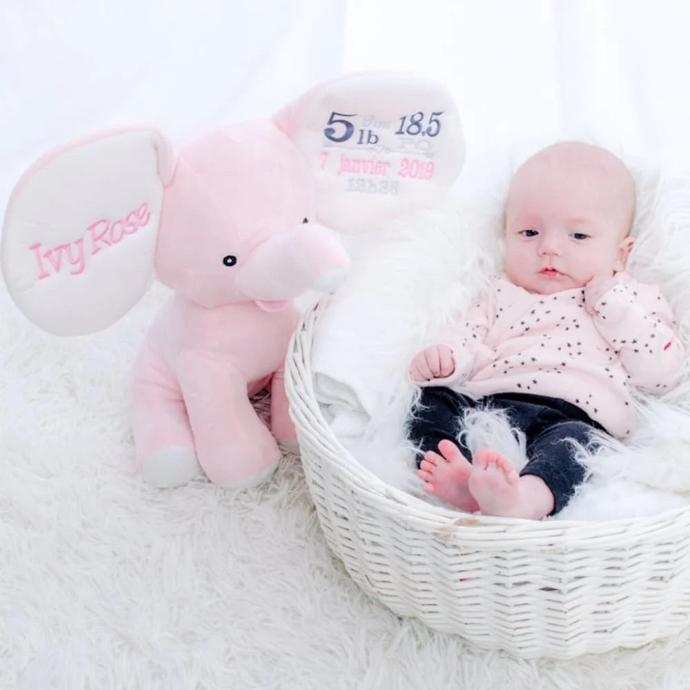 Pink elephant- INCLUDES EMBROIDERY ON EAR
