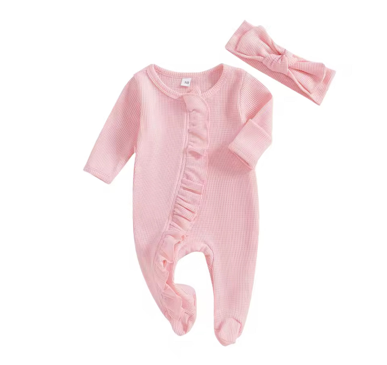 Ruffle baby sleeper NB- embroider for $6