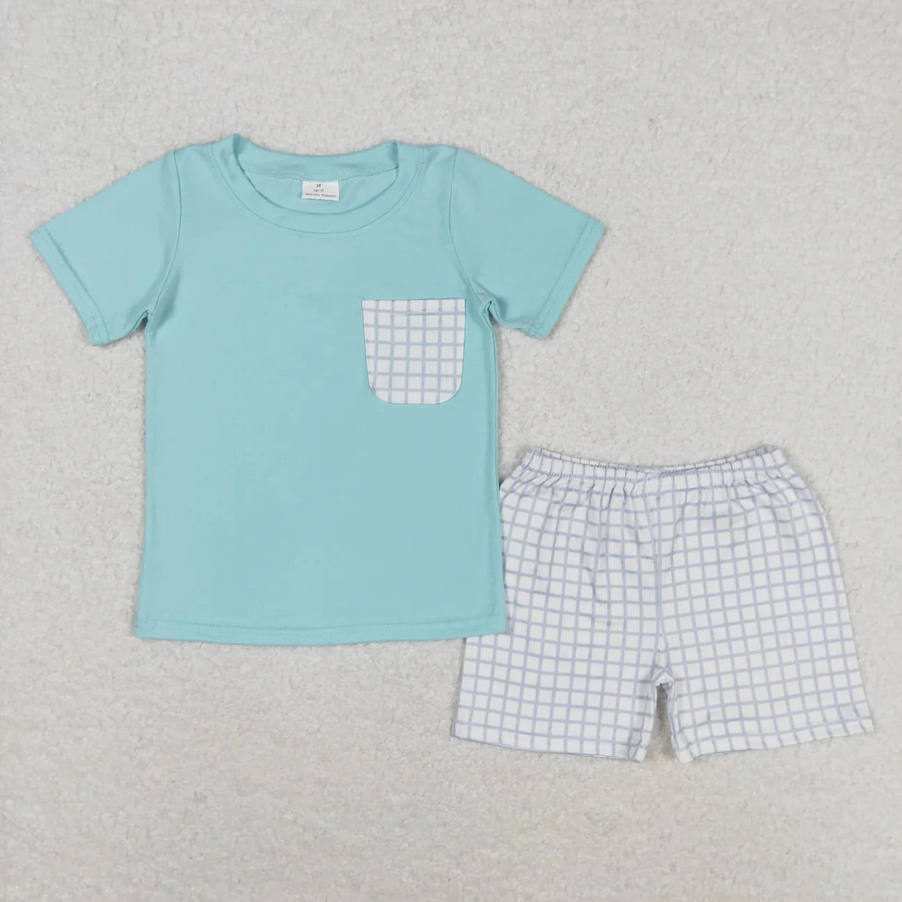Blue plaid shirt set