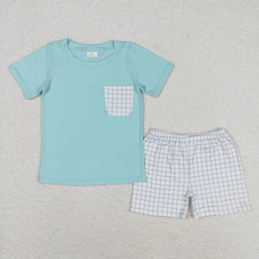 Blue plaid shirt set