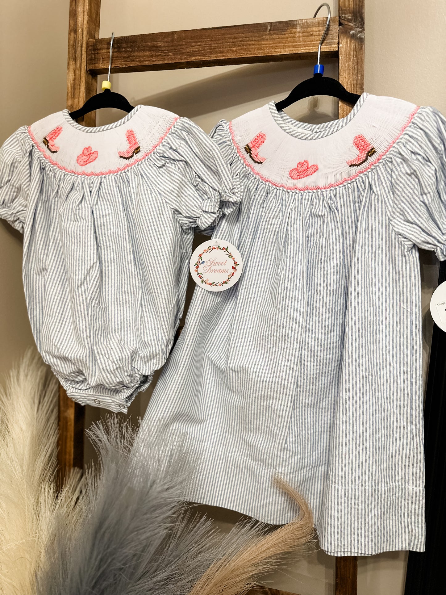 Cowgirl boot & hat smocked dress