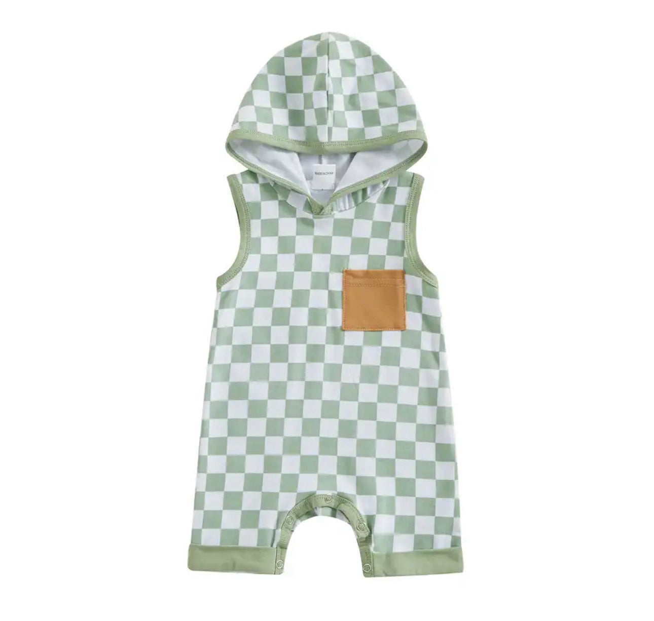 Green Checkered Hooded Romper