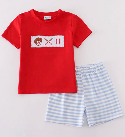 Red baseball short set