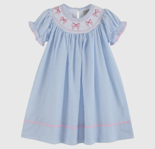 Smocked bow bishop dress
