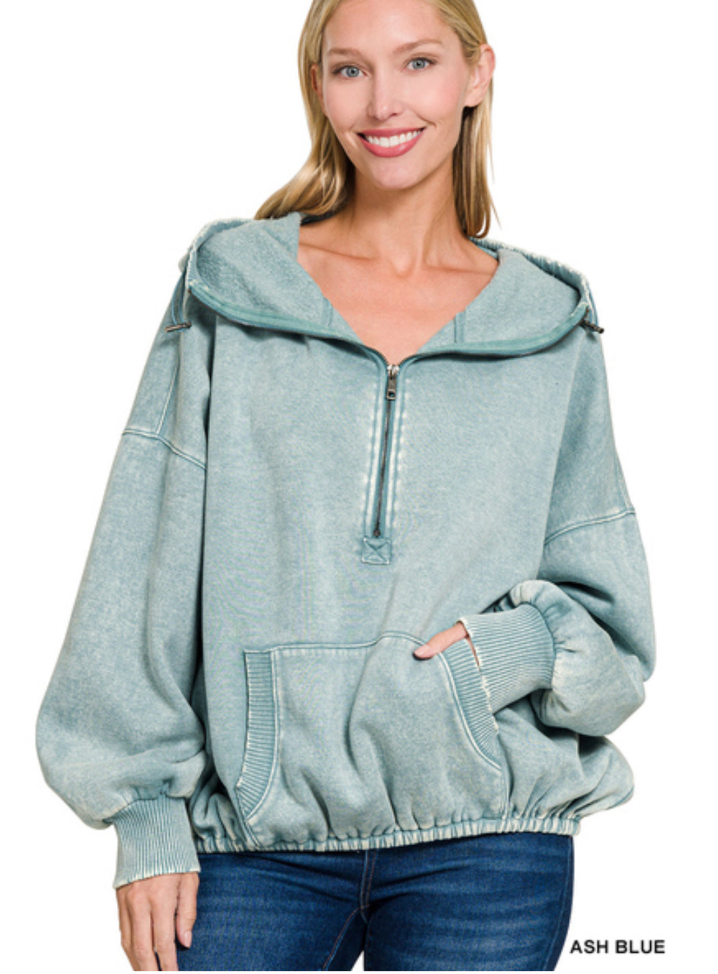 Acid washed half zip