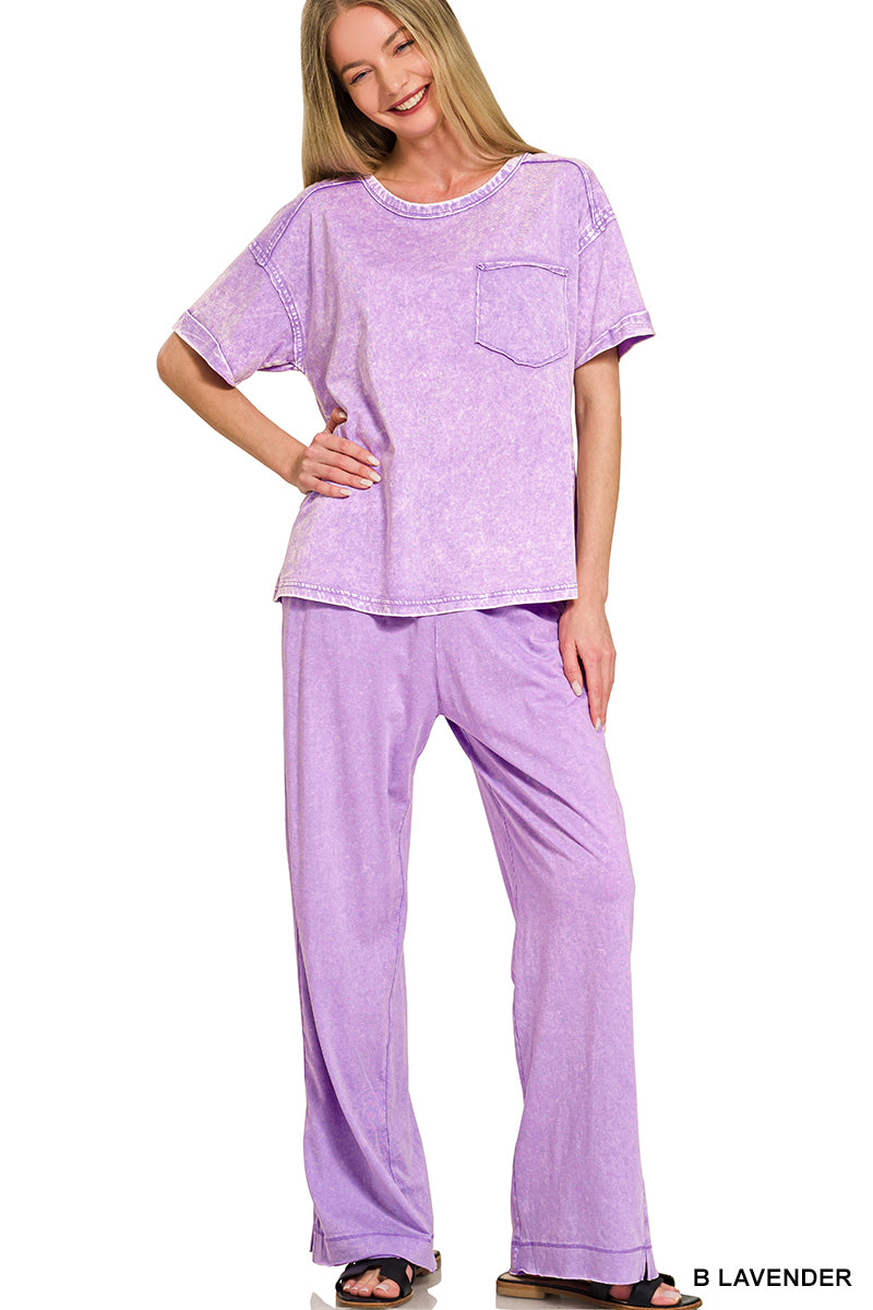 Acid wash pant set - purple