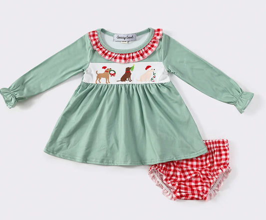 Puppy trio holiday hat bloomer set