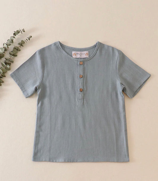 Teal button linen top