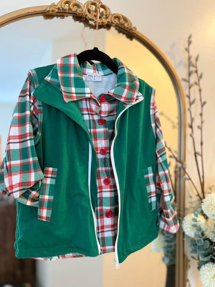 Plaid Button down & vest set