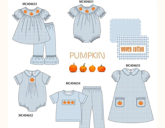 Boys blue gingham pumpkin set