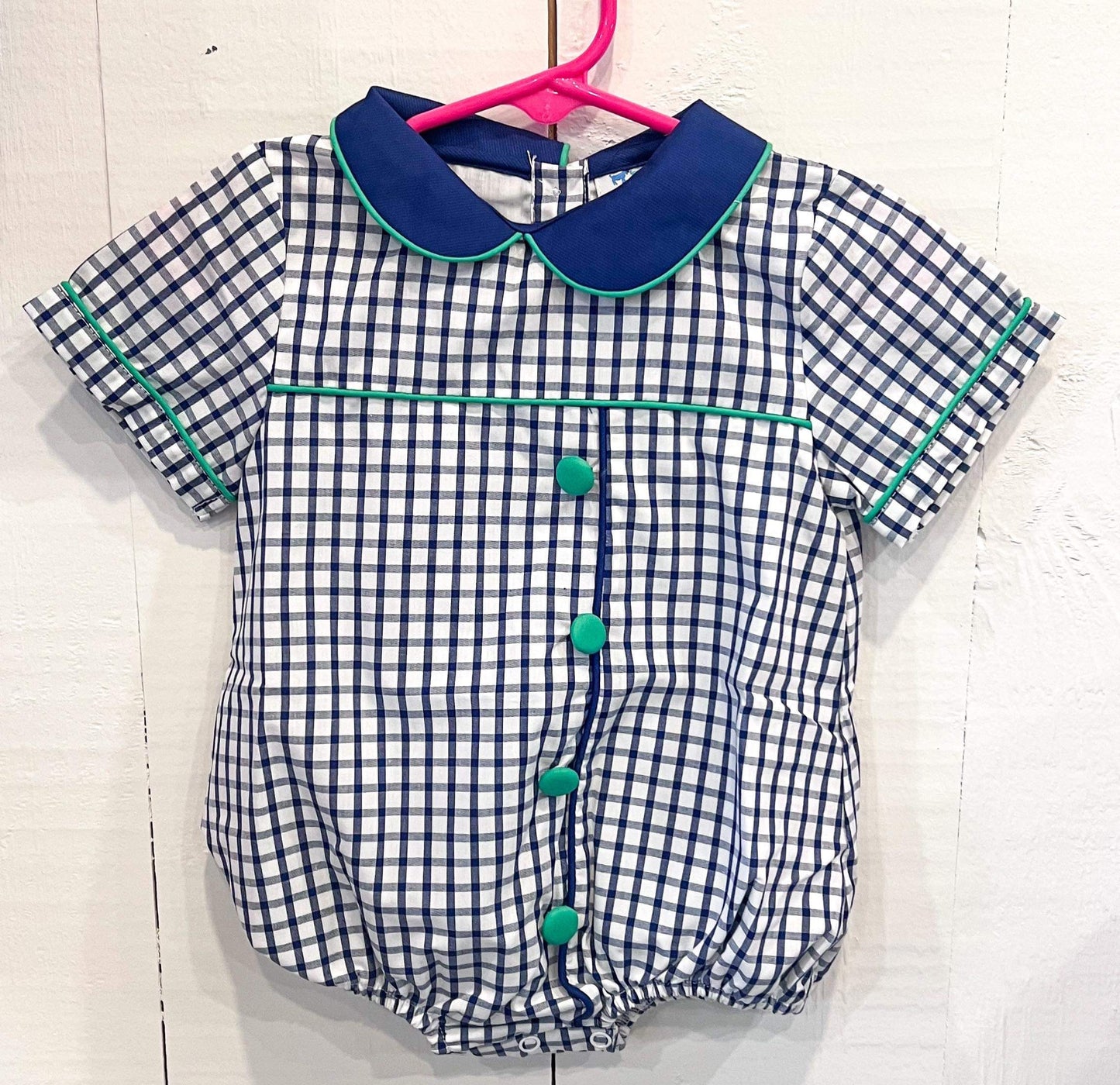 Navy plaid boys bubble