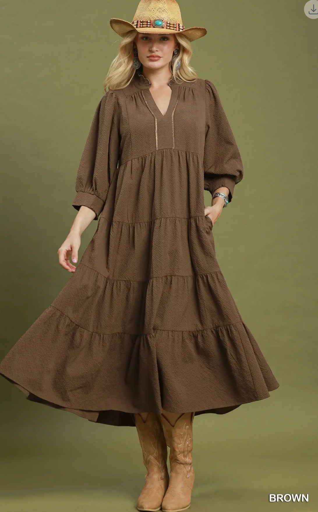 Seersucker Tiered Maxi Dress with Ruffle Collar