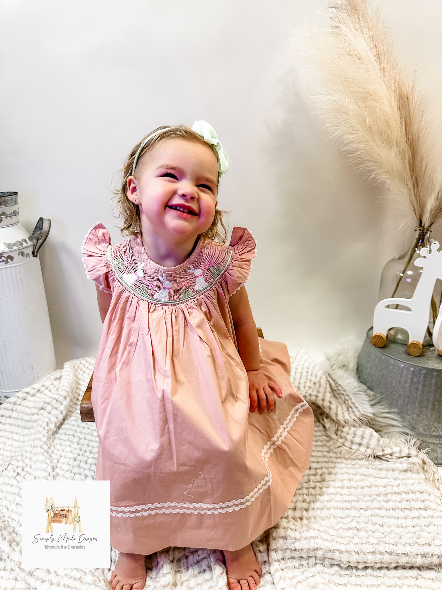 Pink smocked Easter dress