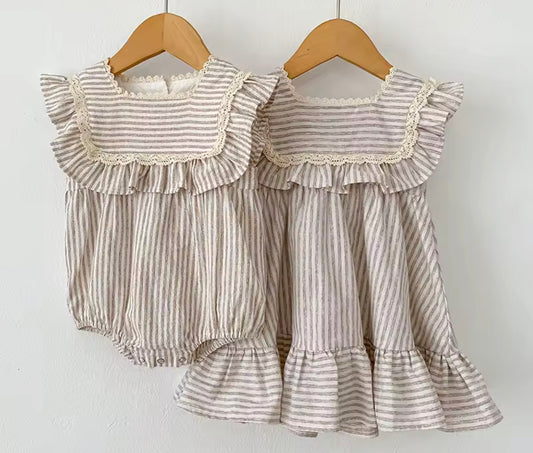 Khaki striped linen dress