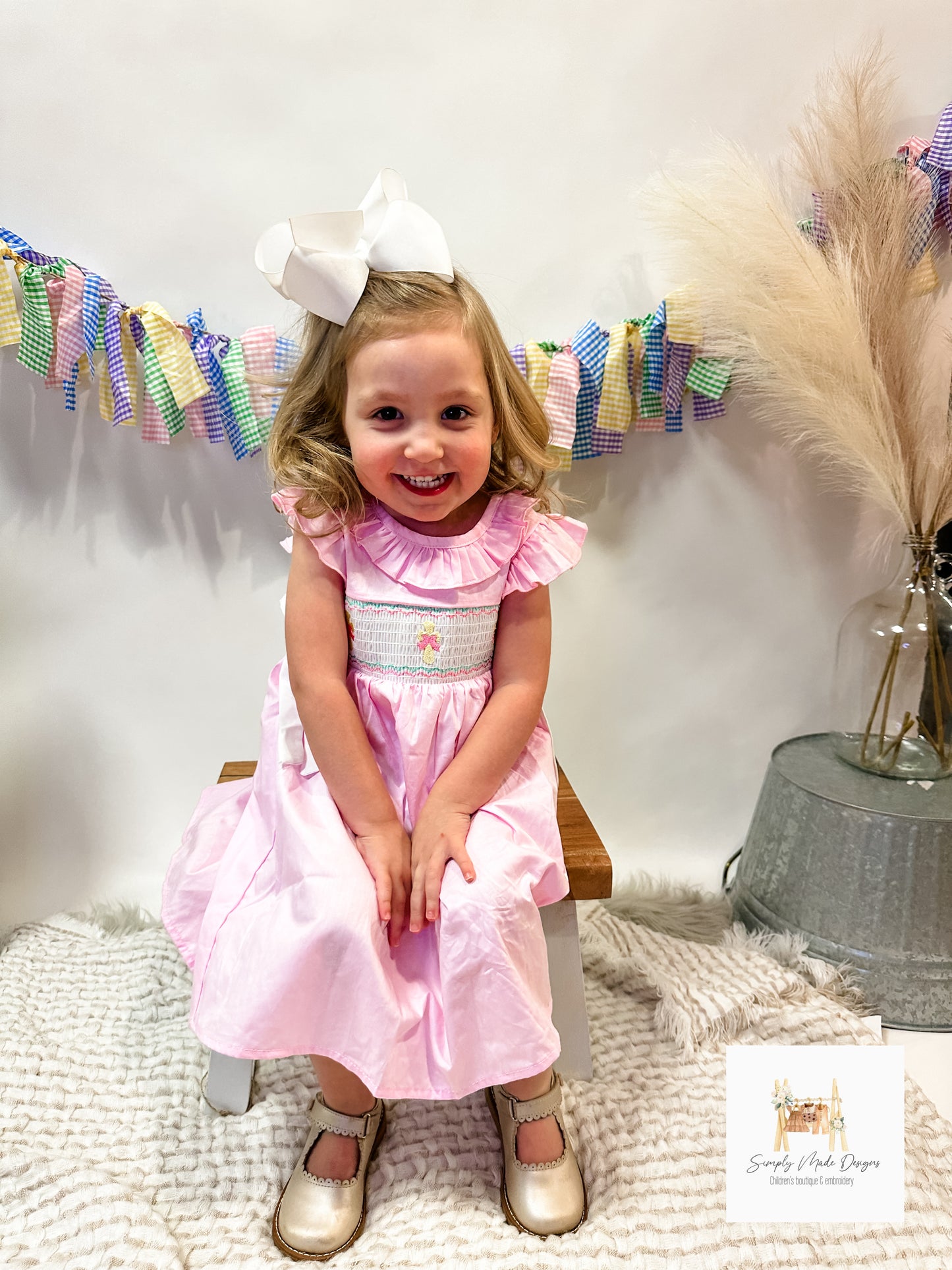 Smocked cross ruffle dress