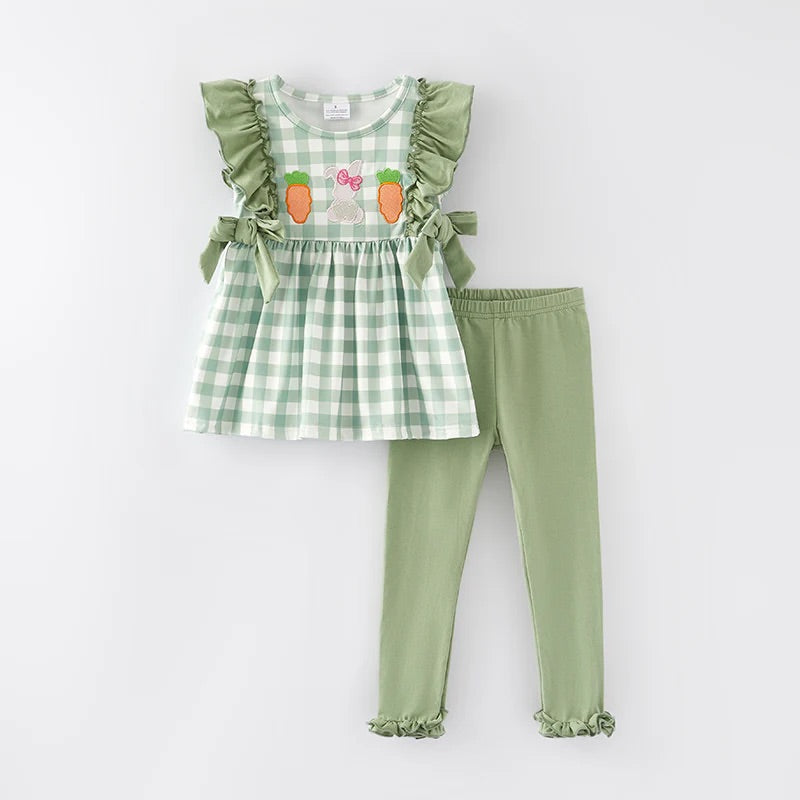 Green gingham bunny girls set