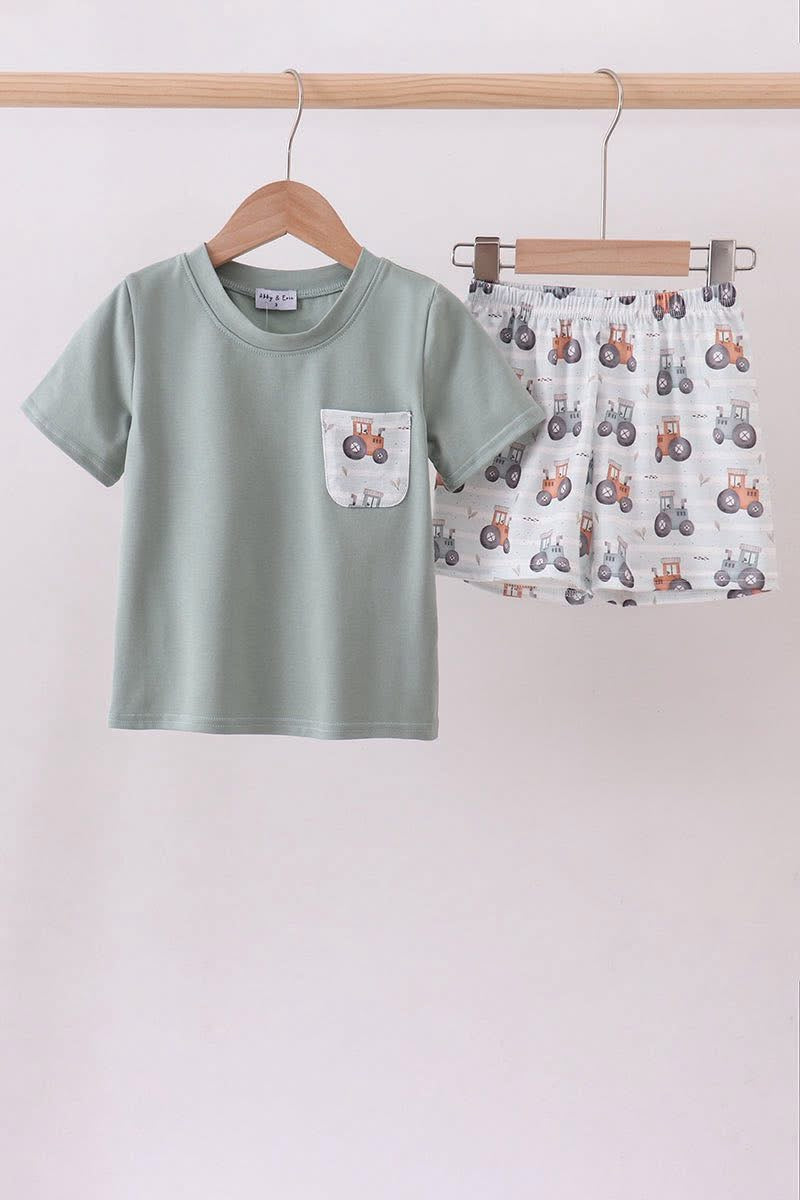 Blue tractor short set